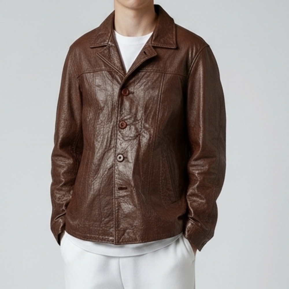 Vintage Haband Crinkle Textured Brown Leather Jacket sz S